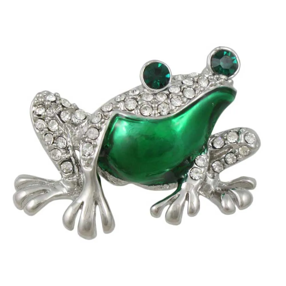 Frog with Metallic Green Enamel Belly Brooch Pin - PRA122BG