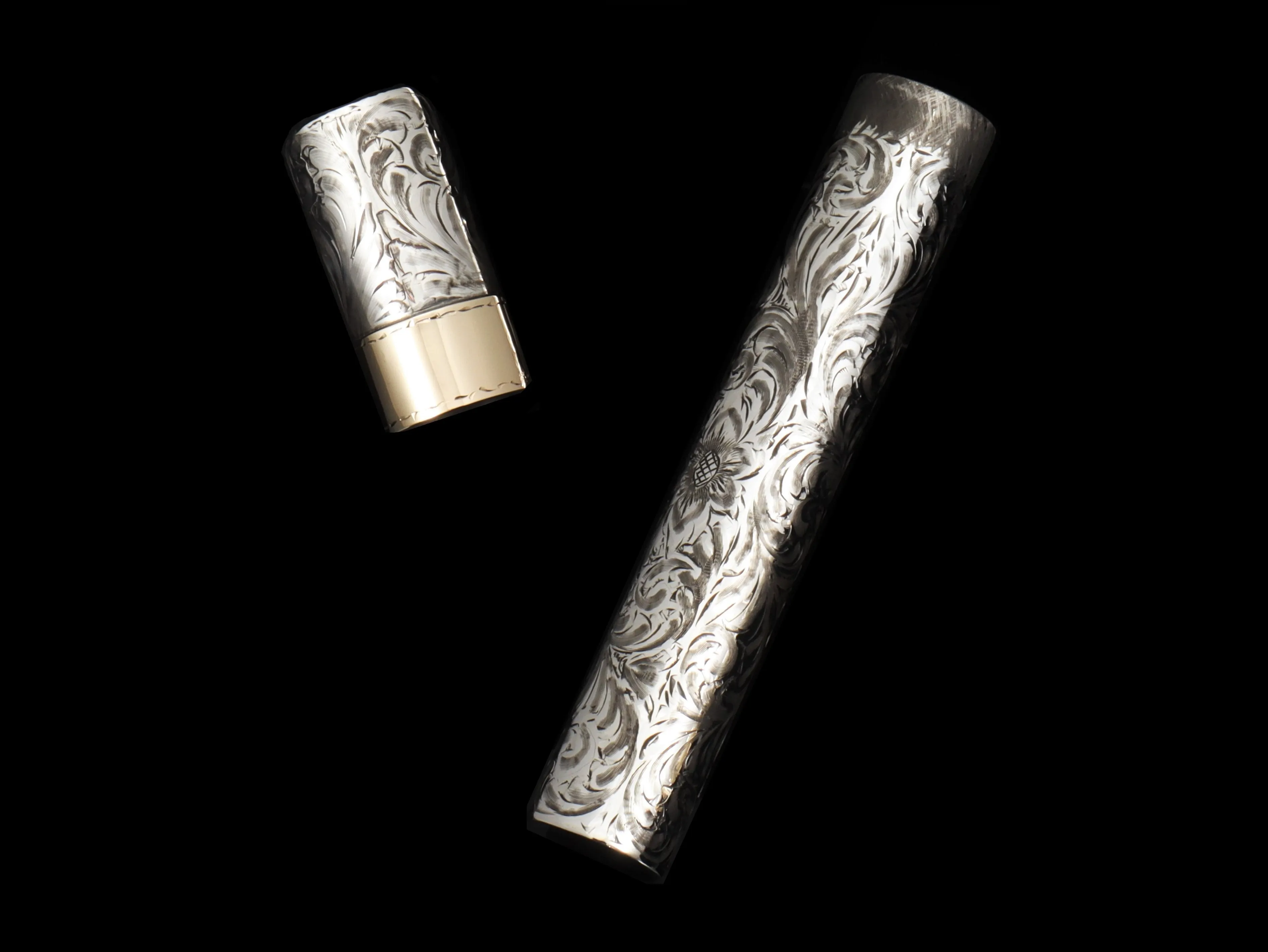 Sterling & 14k Scroll Cigar Tube